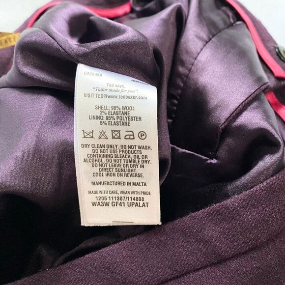 TED BAKER WOMEN'S UPALAT WOOL BLEND PLEATED SLIM FIT TROUSERS IN PURPLE - XS - Picture 9 of 9